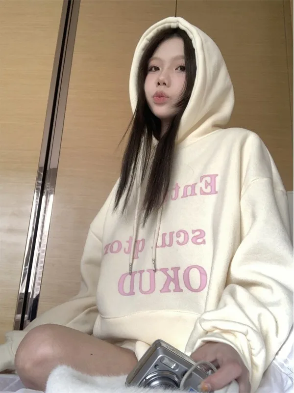 Korean Sle Lazy Toned Apricot Letter Hoodie Women's Autumn Winter Thiened Loose Casual Top Mixed Fabric Long Sve Hoode...
Korean Sle Lazy Toned Apricot Letter Hoodie Women's Autumn Winter Thiened Loose Casual Top Mixed Fabric Long Sve Hoode...