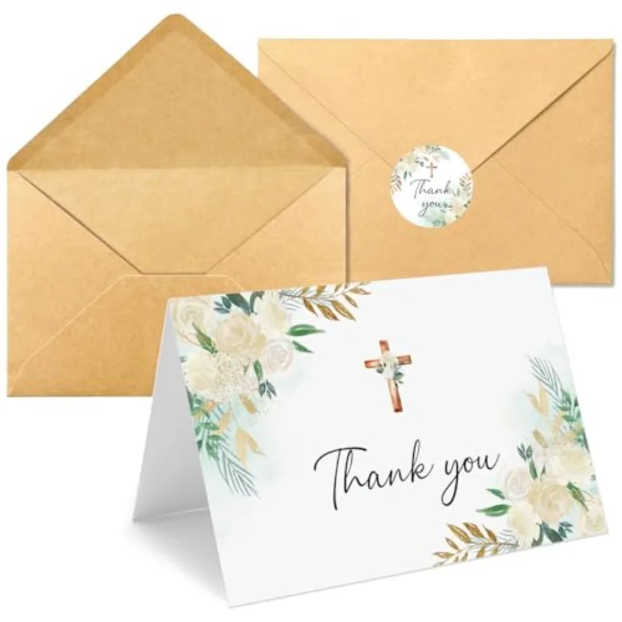 25 Pack Thank You Cards with Envelope and Stickers, 4 * 6in Watercolor Cross Flower Blank Inside Thank You Card for Baptism, We
25 Pack Thank You Cards with Envelope and Stickers, 4 * 6in Watercolor Cross Flower Blank Inside Thank You Card for Baptism, We