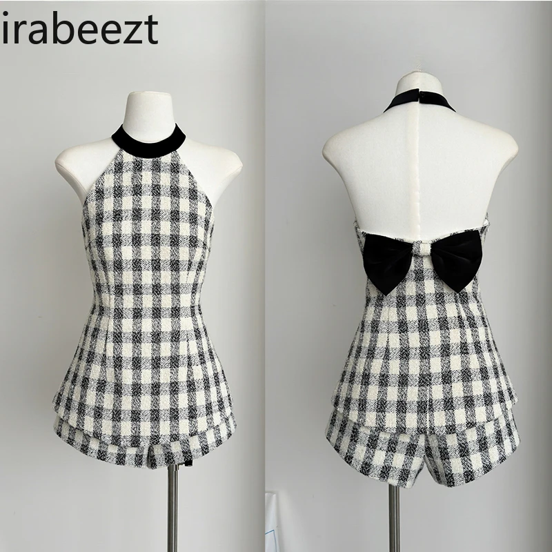 Women's Spring Plaid Halterneck Top and Shorts Two-piece Set Summer Trajes De Mujer Conjunto 2 Piezas Elegantes
Women's Spring Plaid Halterneck Top and Shorts Two-piece Set Summer Trajes De Mujer Conjunto 2 Piezas Elegantes