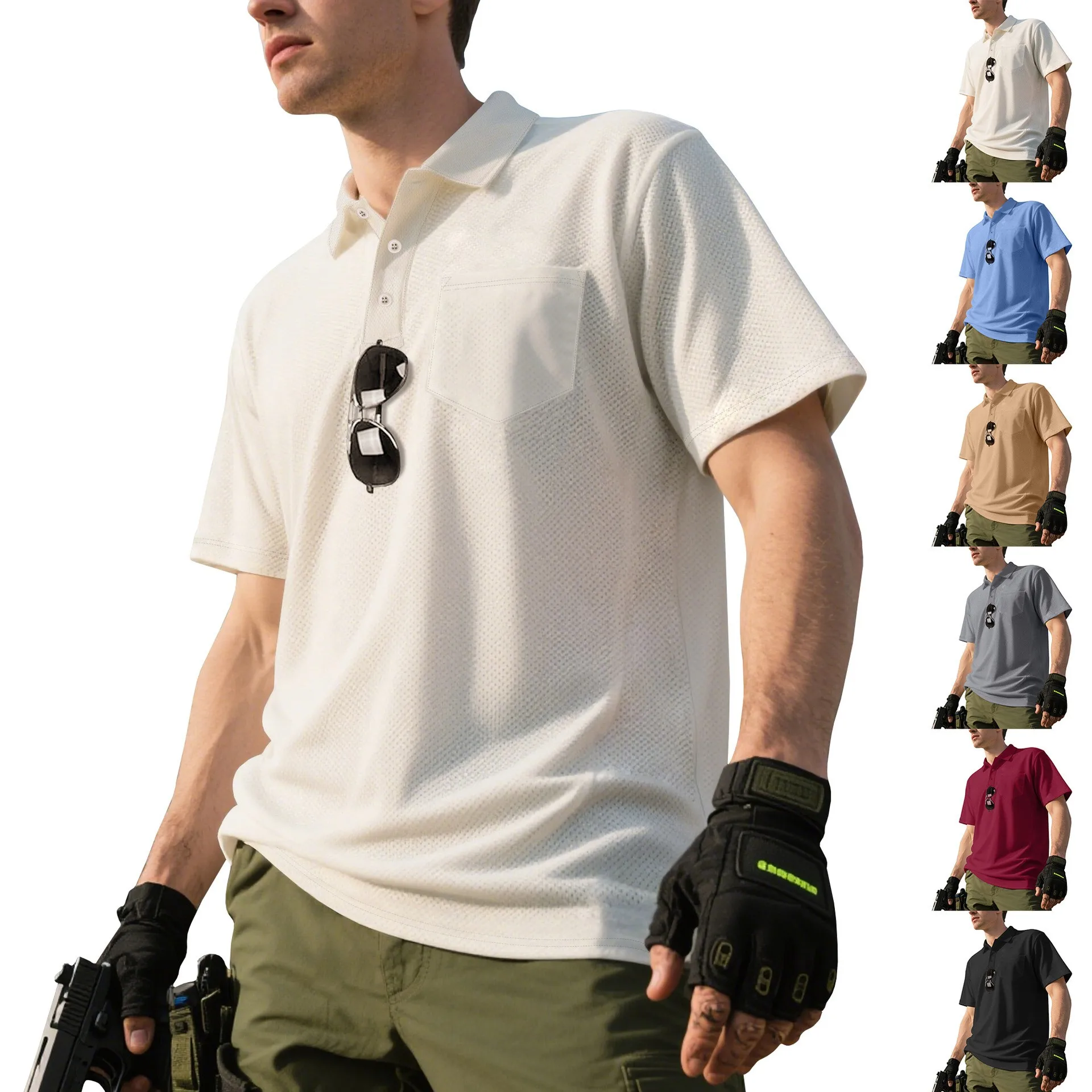 Casual Shirt For Man Short Sleeve Solid Color T-shirt Men Loose Fit Button Front Tee Collar Neck Mesh Fabric Tactical Style
Casual Shirt For Man Short Sleeve Solid Color T-shirt Men Loose Fit Button Front Tee Collar Neck Mesh Fabric Tactical Style