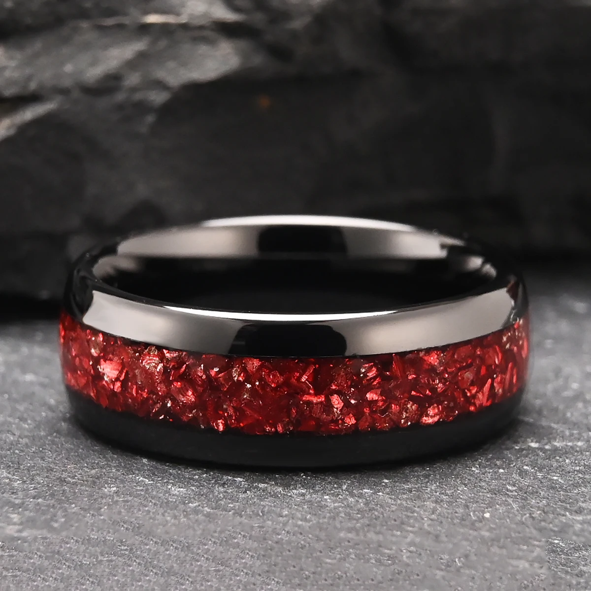 Hammered inlaid Red Opal Men/Women Black Tungsten wedding Band, Promise Ring, Red Opal Black Wedding Band, Perfect for Engagemen
Hammered inlaid Red Opal Men/Women Black Tungsten wedding Band, Promise Ring, Red Opal Black Wedding Band, Perfect for Engagemen