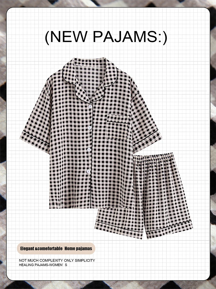 Summer Plaid Spwear Women's ort Sve Bubble Cotton Puffy Sve Home Clothes Set Wrinkles Fabric Sweet Sle Home Clothes
Summer Plaid Spwear Women's ort Sve Bubble Cotton Puffy Sve Home Clothes Set Wrinkles Fabric Sweet Sle Home Clothes