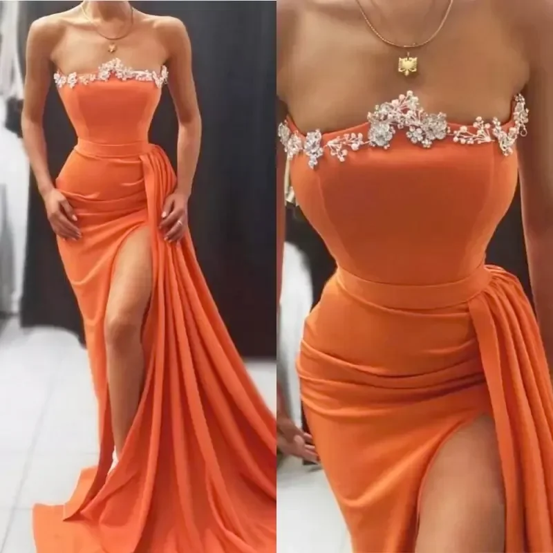 Sexy Mermaid strapless backless Crystal luxury women's Evening dress with hip and side slit floor-length cocktail party dress
Sexy Mermaid strapless backless Crystal luxury women's Evening dress with hip and side slit floor-length cocktail party dress