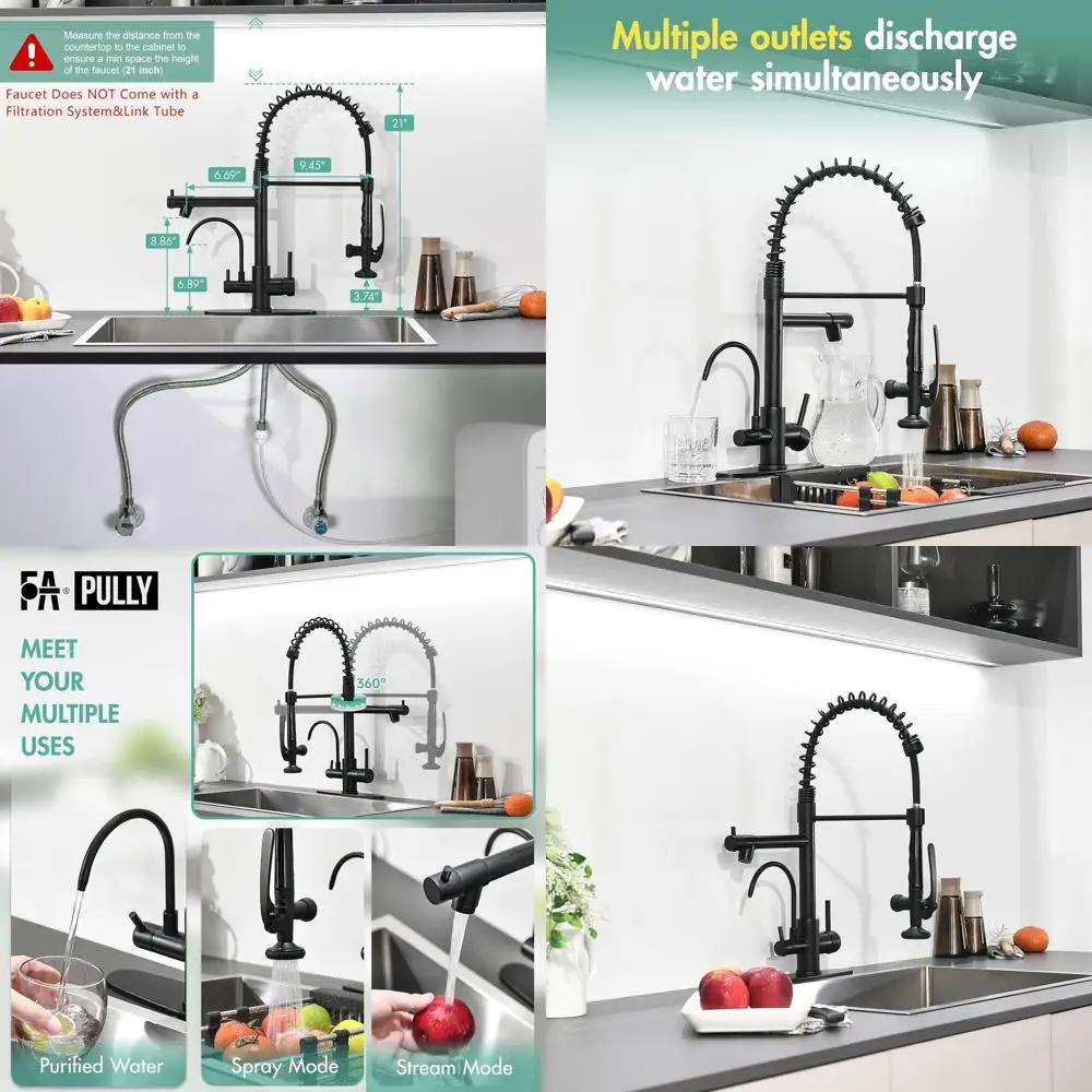 Матовый черный кухонный смеситель 3-в-1 с выдвижным распылителем и фильтром для питьевой воды
Матовый черный кухонный смеситель 3-в-1 с выдвижным распылителем и фильтром для питьевой воды