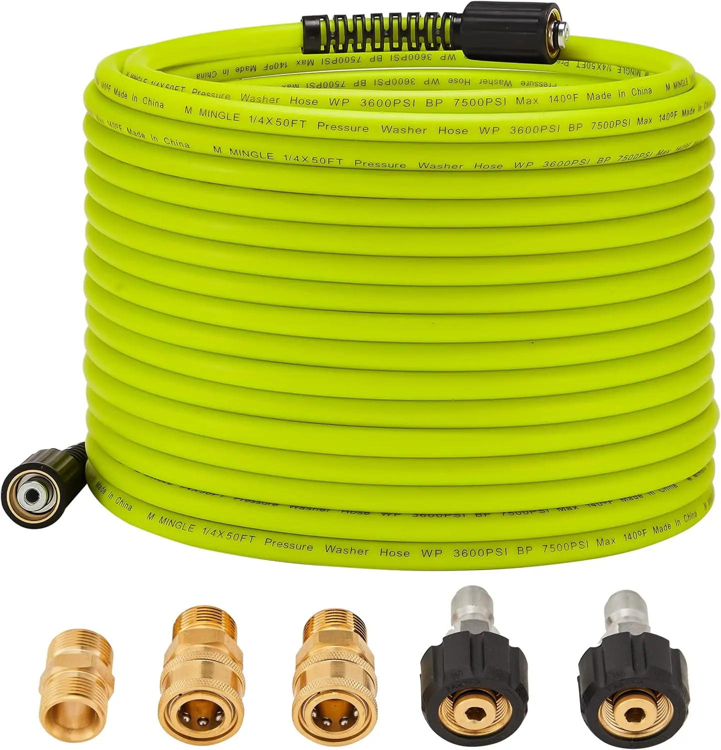 50 FT High Pressure Washer Hose with Quick Connect Kits, M22 Fittings, 3600PSI for Power Washing
50 FT High Pressure Washer Hose with Quick Connect Kits, M22 Fittings, 3600PSI for Power Washing
