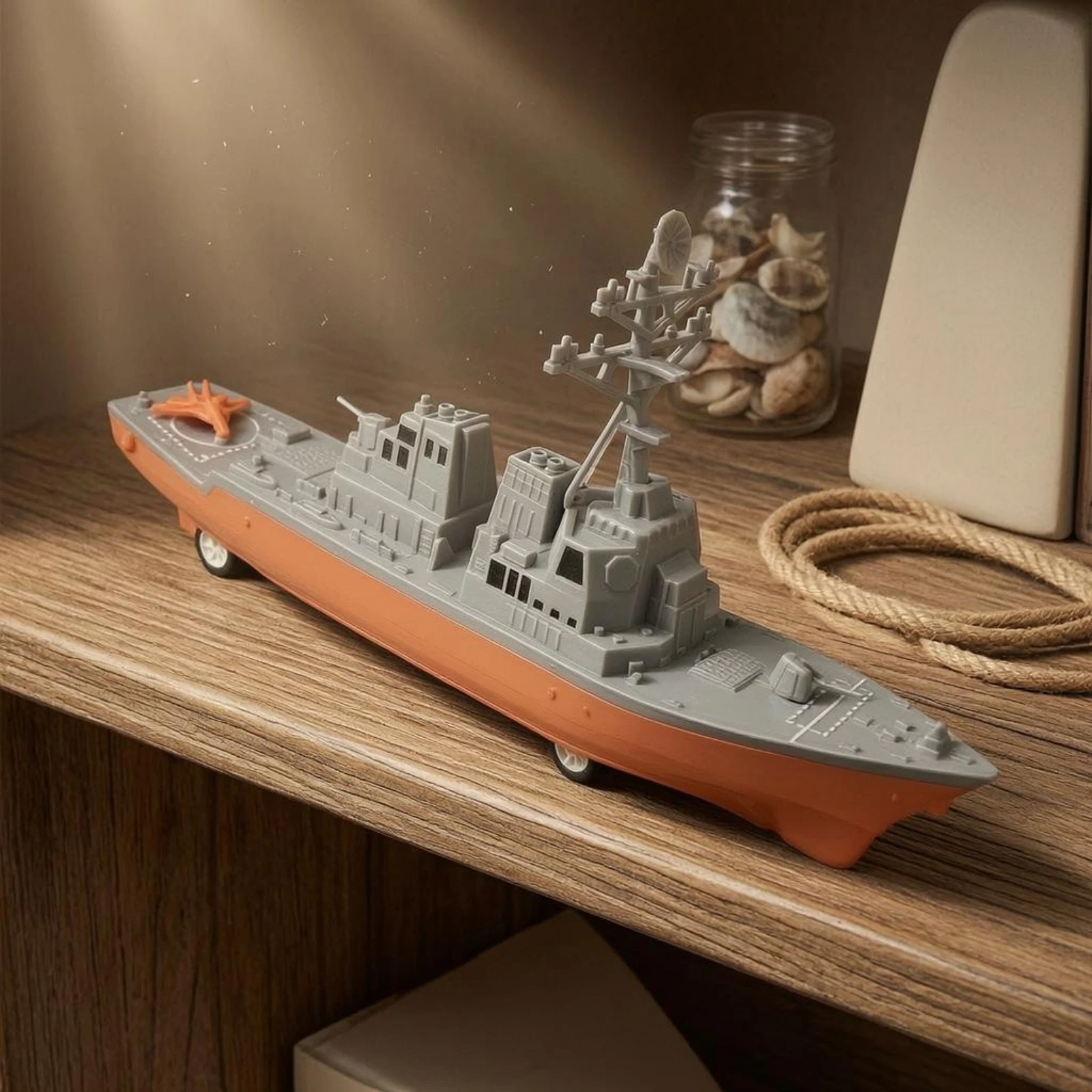 Pull-Back Destroyer Toy Molded Details Destroyer Model Toy Pull-Back Warship Gray and Orange Ship Model Plastic
Pull-Back Destroyer Toy Molded Details Destroyer Model Toy Pull-Back Warship Gray and Orange Ship Model Plastic