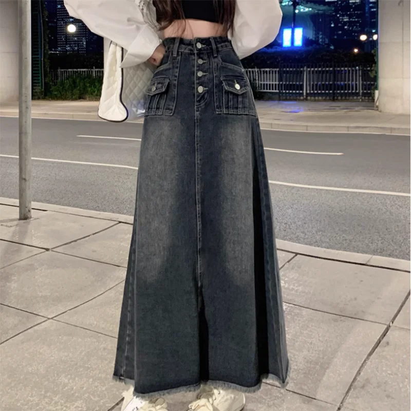 Women's Vintage Breasted Denim Skirt, Long Skirt, Loose, Fake Pocket Design, Sense of Raw Edge, Spring, Summer, New, 2023
Women's Vintage Breasted Denim Skirt, Long Skirt, Loose, Fake Pocket Design, Sense of Raw Edge, Spring, Summer, New, 2023