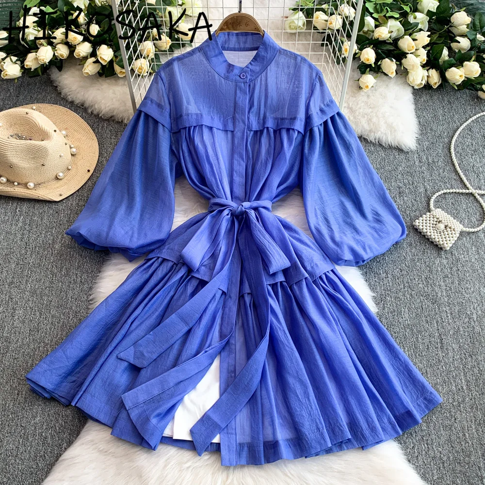 French Style Vintage Lantern Sleeve Dress Women Summer Slim Waist Stand Collar Single Breasted Robe A-line Pleated Solid Vestido
French Style Vintage Lantern Sleeve Dress Women Summer Slim Waist Stand Collar Single Breasted Robe A-line Pleated Solid Vestido