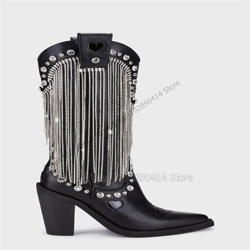 Crystal Tassels Decor Black Sewing Design Boots Slip On Women Shoes Chunky Heels Pointed Toe Novel Sexy 2023 Zapatos Para Mujere
Crystal Tassels Decor Black Sewing Design Boots Slip On Women Shoes Chunky Heels Pointed Toe Novel Sexy 2023 Zapatos Para Mujere