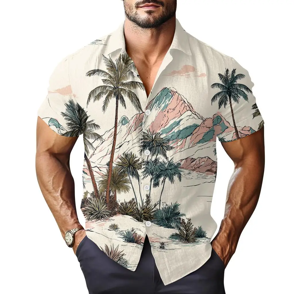 Men's Spring Summer 3D Printed Lapel Button Down Shirt, Off White Mountain Coconut Palm Island Hand Drawn Scenery Print Top
Men's Spring Summer 3D Printed Lapel Button Down Shirt, Off White Mountain Coconut Palm Island Hand Drawn Scenery Print Top