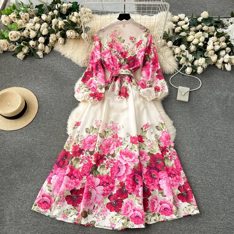Elegant Gorgeous Floral Bohemian Dress Spring Women Stand Long Lantern Sleeve Floral Print Belt Linen Long Vestidos Clothes 6235
Elegant Gorgeous Floral Bohemian Dress Spring Women Stand Long Lantern Sleeve Floral Print Belt Linen Long Vestidos Clothes 6235