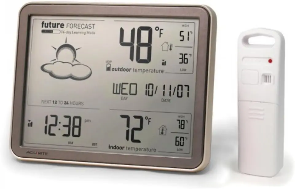 Wireless Weather Station with Large Display, Atomic Clock & Forecast - Black