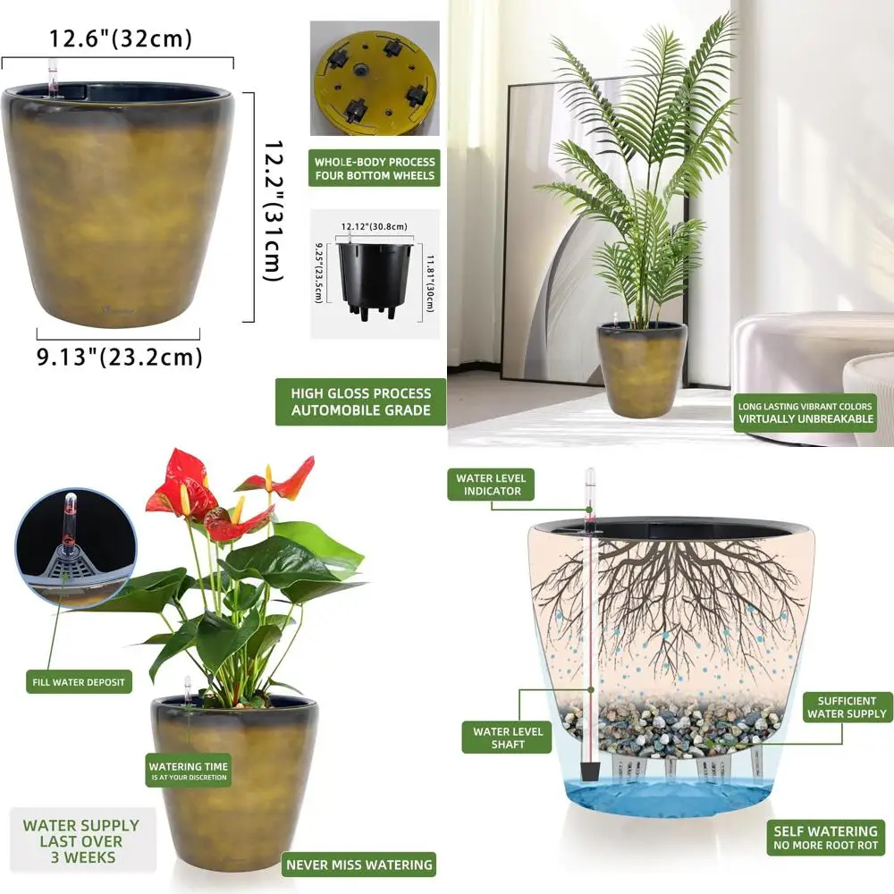 Large 13x12 Indoor/Outdoor Watering Planter with Wheels, Inner Pot, Thickened Floor Standing, Water Level Indicator - Yellow Bro
Large 13x12 Indoor/Outdoor Watering Planter with Wheels, Inner Pot, Thickened Floor Standing, Water Level Indicator - Yellow Bro