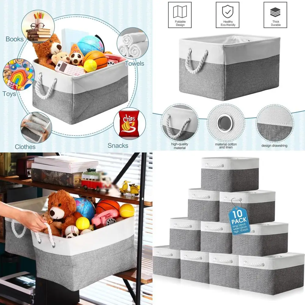 Large Collapsible Fabric Storage Baskets with Handles, White & Gray, 16x12x10 Inches for Organizing Shelves, Toys, Clothes
Large Collapsible Fabric Storage Baskets with Handles, White & Gray, 16x12x10 Inches for Organizing Shelves, Toys, Clothes