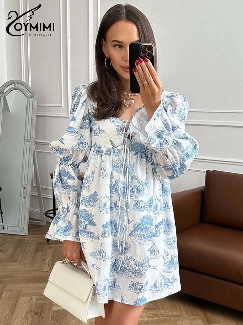 Oymimi Elegant Blue Print Dresses 2025 Woman Fashion Long Sleeve Square Neck Lace-Up Dresses Casual High Waist Loose Mini Dress
Oymimi Elegant Blue Print Dresses 2025 Woman Fashion Long Sleeve Square Neck Lace-Up Dresses Casual High Waist Loose Mini Dress