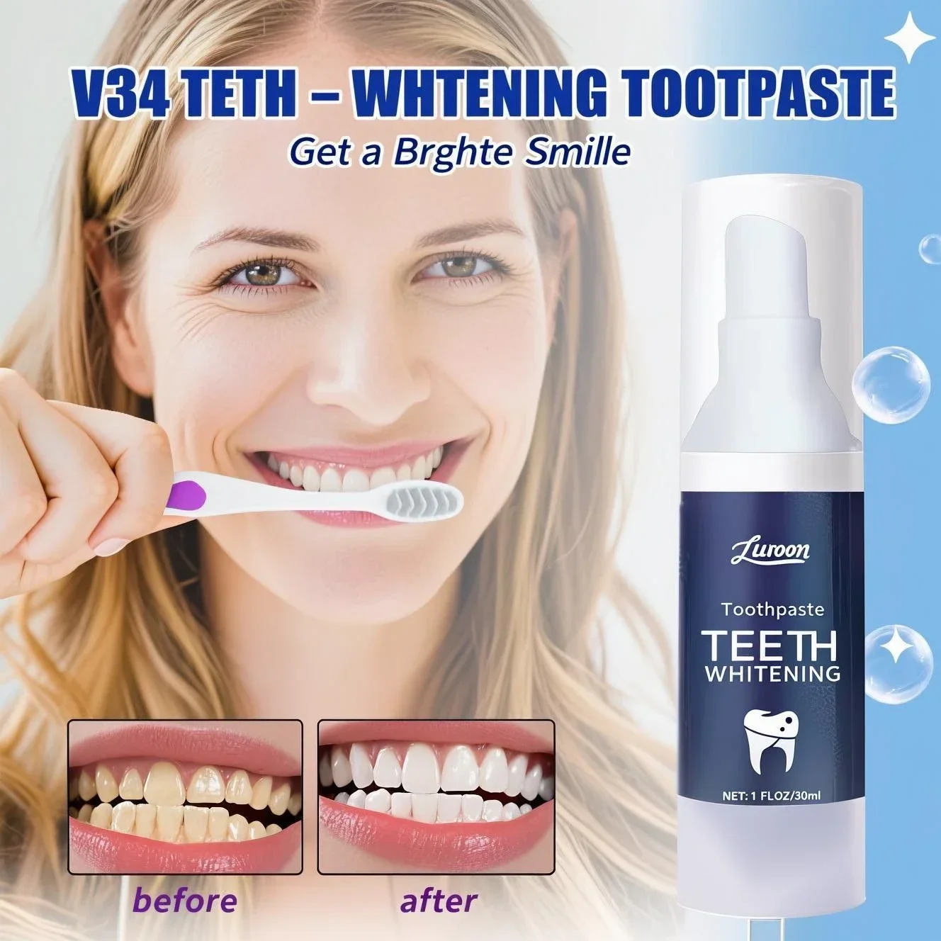 Whitening ToothpasteTeeth Stain Remover Tartar Control Plaque Removal Fresh Breath Formula Oral Care Dental Hygiene Toothpaste
Whitening ToothpasteTeeth Stain Remover Tartar Control Plaque Removal Fresh Breath Formula Oral Care Dental Hygiene Toothpaste