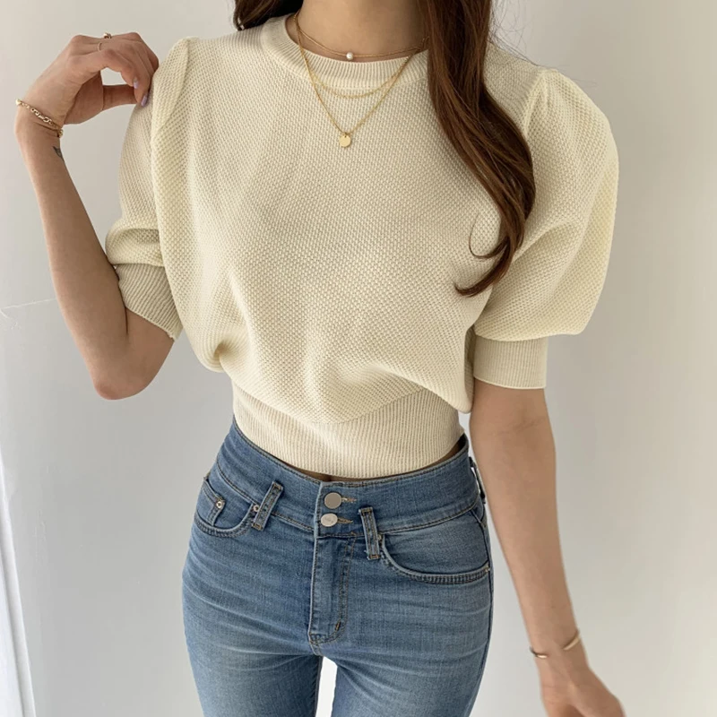 Kimotimo Candy Color Puff Sleeve Knitted Top Women Korean Chic Round Neck Slim Short Sweater Simple Solid Versatile Y2k Pullover
Kimotimo Candy Color Puff Sleeve Knitted Top Women Korean Chic Round Neck Slim Short Sweater Simple Solid Versatile Y2k Pullover