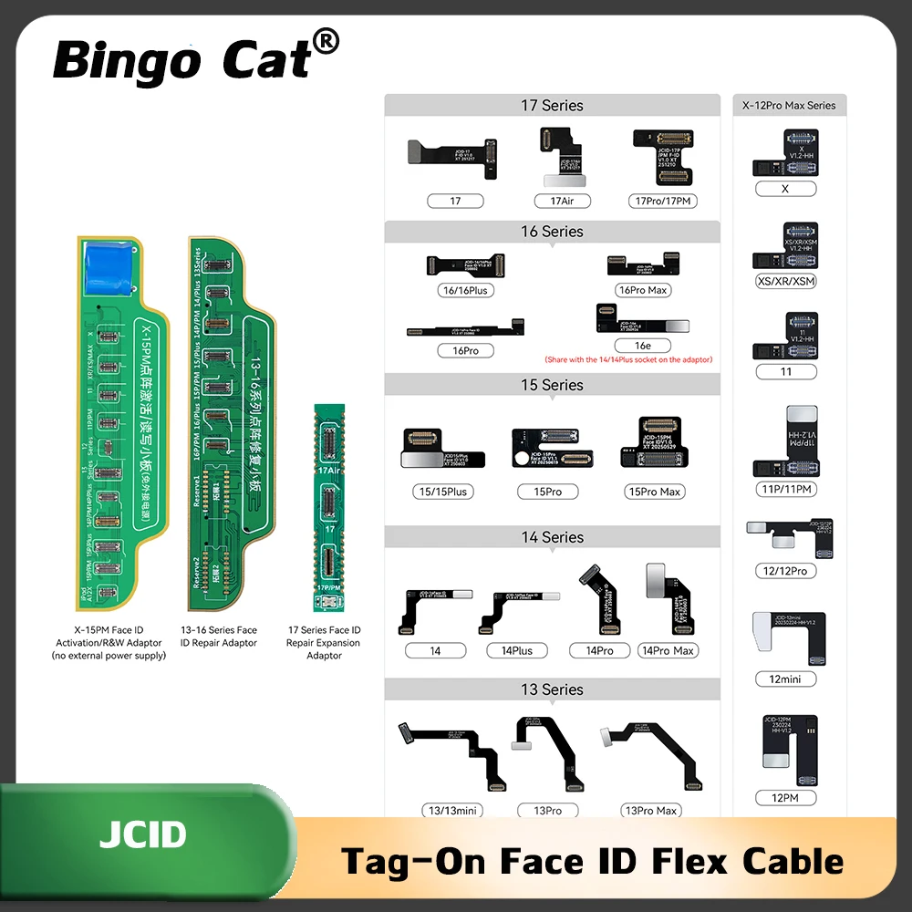 JCID Tag-On Face ID Flex Cable for iPhone 11 12 13 14 15 16 17PM Dot Projector Activation/Test/Read/Write V1SE/V1S Pro/V1S Plus
JCID Tag-On Face ID Flex Cable for iPhone 11 12 13 14 15 16 17PM Dot Projector Activation/Test/Read/Write V1SE/V1S Pro/V1S Plus