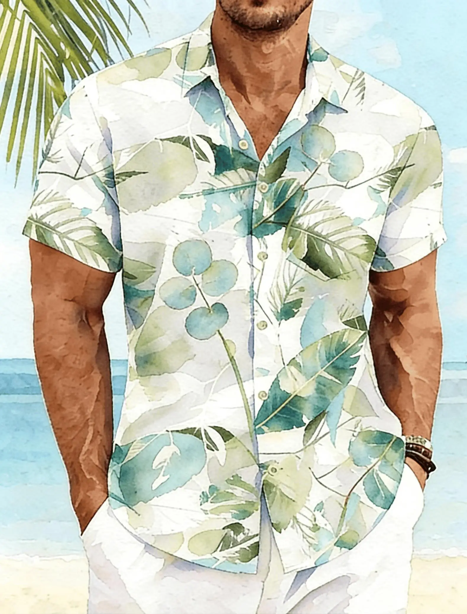 Men's Watercolor Tropical Plant Print Short Sleeve Shirt, Spring Summer Fresh Vacation Blouse, Loose Casual Top
Men's Watercolor Tropical Plant Print Short Sleeve Shirt, Spring Summer Fresh Vacation Blouse, Loose Casual Top