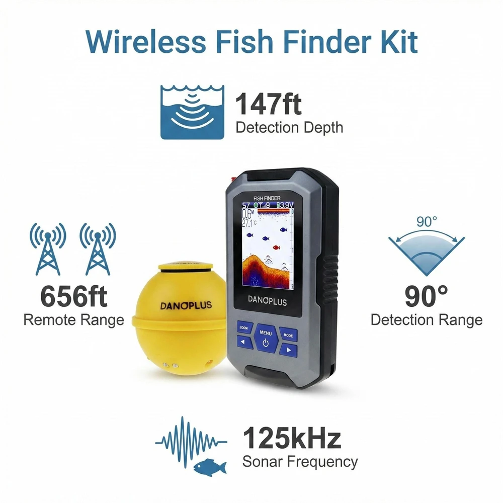 Portable Wireless Fish Finder Color LCD Sonar Sensor 200m Range 45m Depth Rechargeable for Kayak Ice Boat Fishing
Portable Wireless Fish Finder Color LCD Sonar Sensor 200m Range 45m Depth Rechargeable for Kayak Ice Boat Fishing