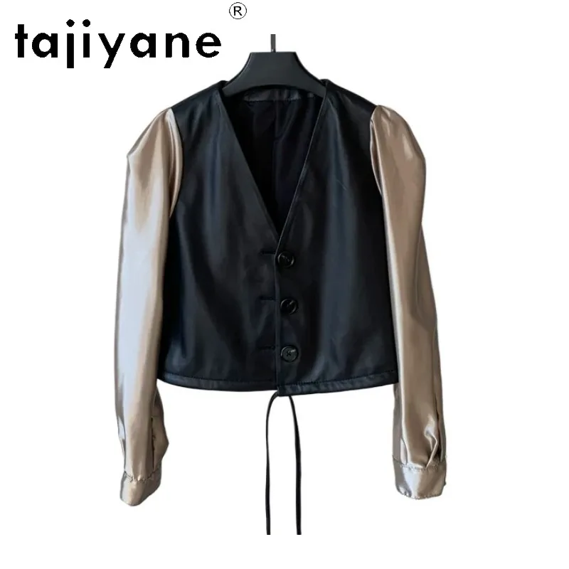 TAJIYANE Genuine Leather Jacket Woman Puff Sleeve Jackets for Woman V-neck Sheepskin Black Leather Coat Slim-fit Косуха Short
TAJIYANE Genuine Leather Jacket Woman Puff Sleeve Jackets for Woman V-neck Sheepskin Black Leather Coat Slim-fit Косуха Short