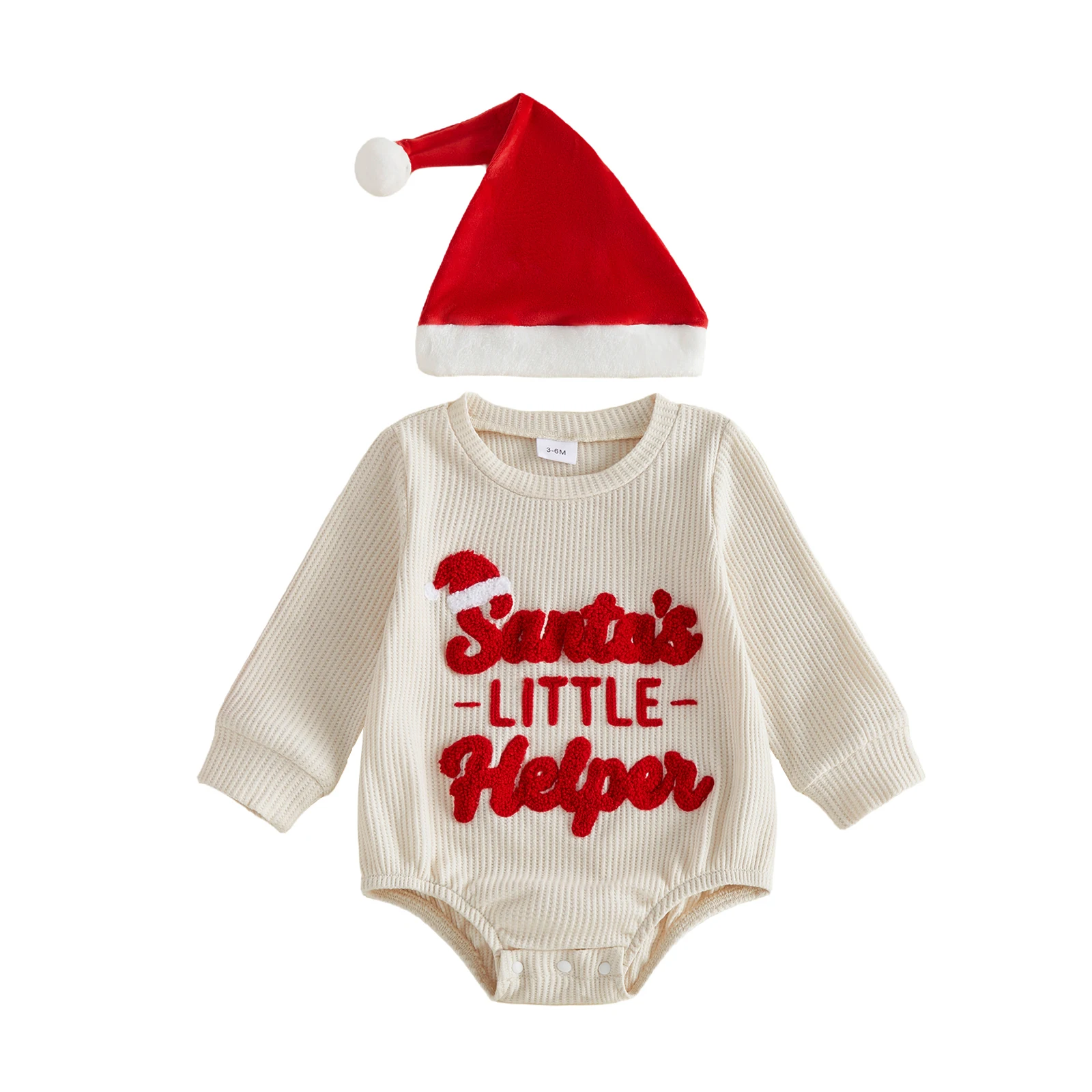 Infant Baby Christmas Romper Fashion Letters Embroidery Long Sleeve Ribbed Jumpsuit with Santa Hat
Infant Baby Christmas Romper Fashion Letters Embroidery Long Sleeve Ribbed Jumpsuit with Santa Hat