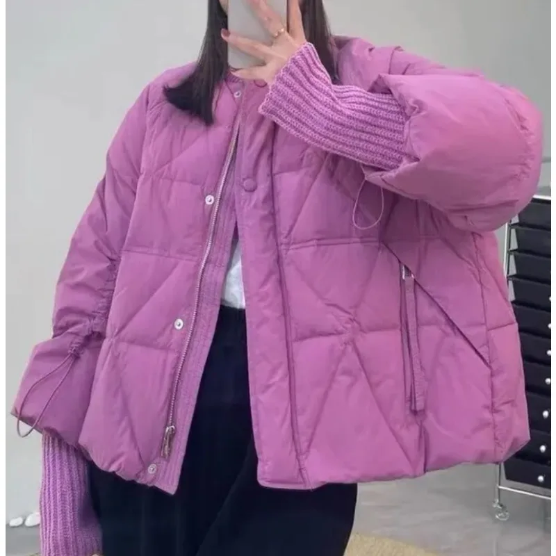 Winter Coat Female Knitting Patchwork Parkas Loose Outwear Baseball Collar Overcoat New Purple Women Duck Down Down Jacket
Winter Coat Female Knitting Patchwork Parkas Loose Outwear Baseball Collar Overcoat New Purple Women Duck Down Down Jacket