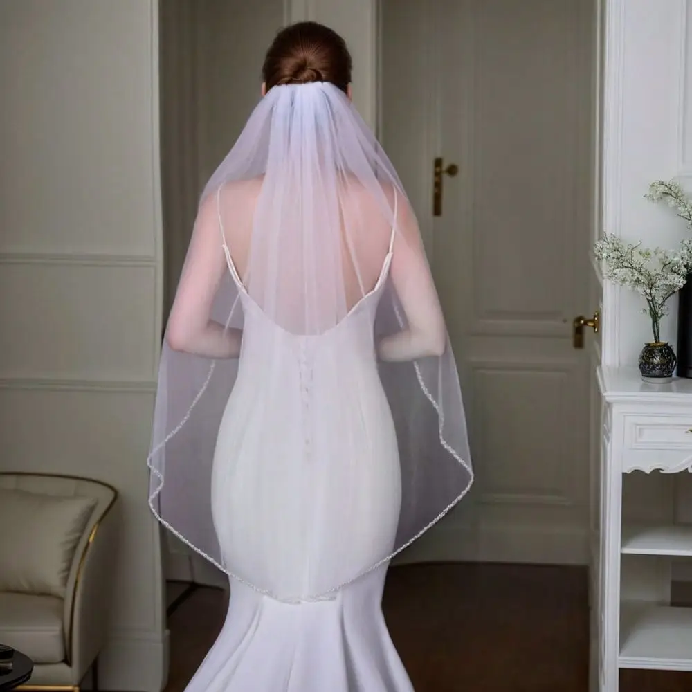 Short Wedding Veil With HandBeaded Edges, Ivory SingleLayer Bridal Hip Veil US Stock BV156
Short Wedding Veil With HandBeaded Edges, Ivory SingleLayer Bridal Hip Veil US Stock BV156