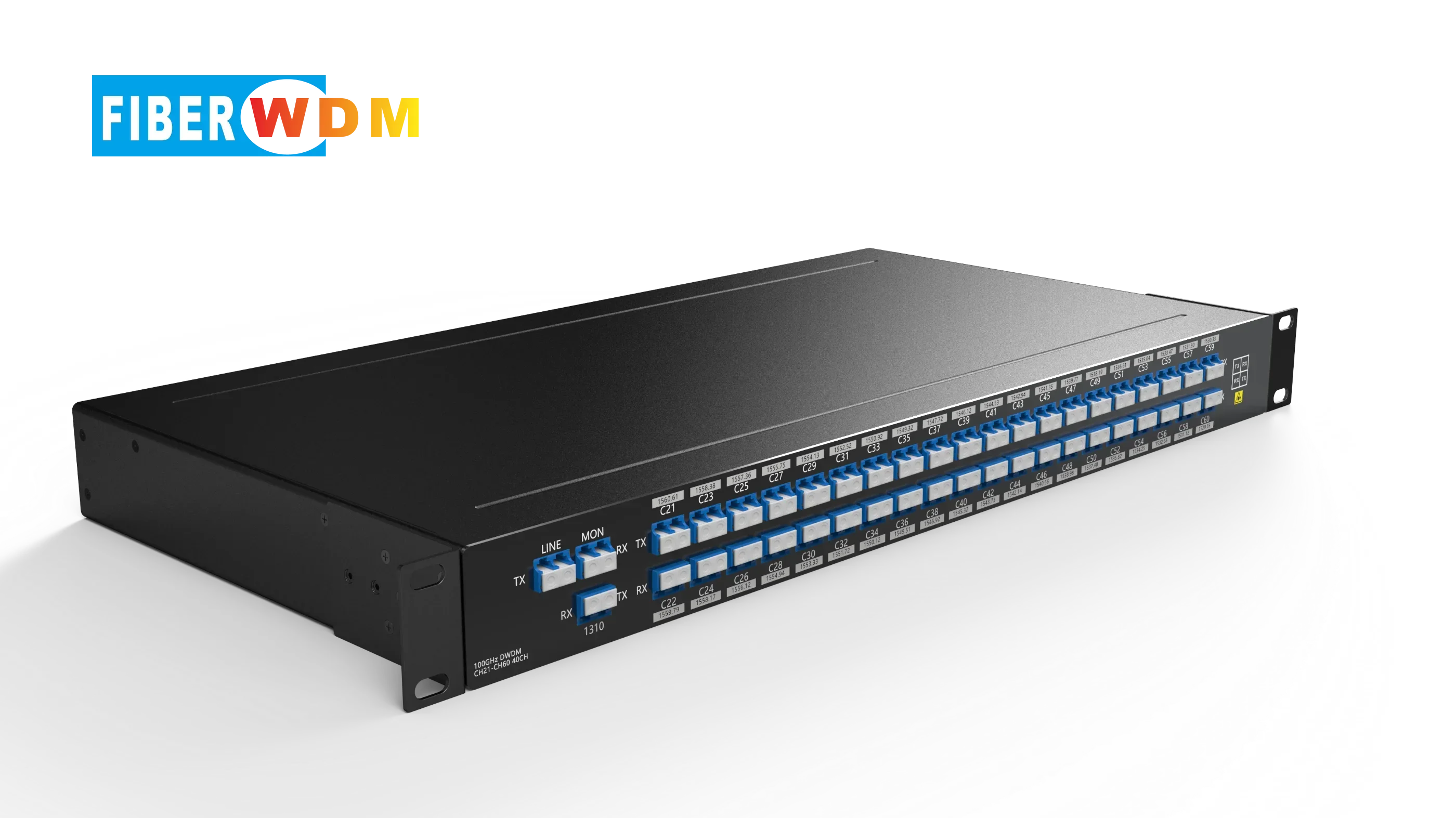 FIBERWDM 40CH DWDM Mux Dmux 100GHz C21-C60 with Monitor Port and 1310nm LC/UPC Typical IL Dual Fiber 10ch DWDM 1U Rack Mount
FIBERWDM 40CH DWDM Mux Dmux 100GHz C21-C60 with Monitor Port and 1310nm LC/UPC Typical IL Dual Fiber 10ch DWDM 1U Rack Mount