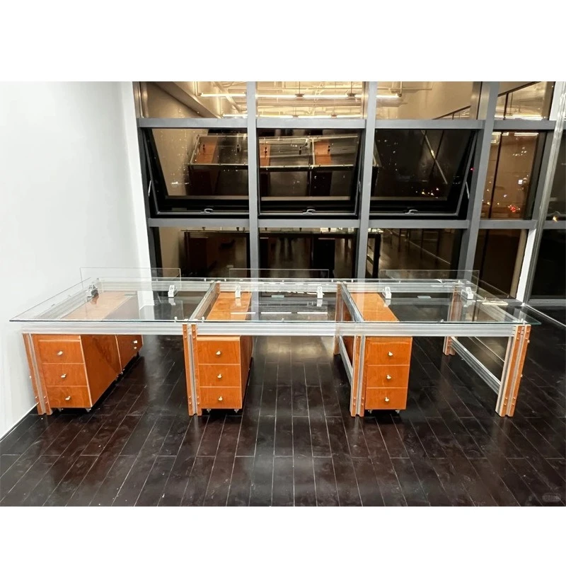 Aluminum profile tempered glass table, drawer office computer desk
Aluminum profile tempered glass table, drawer office computer desk