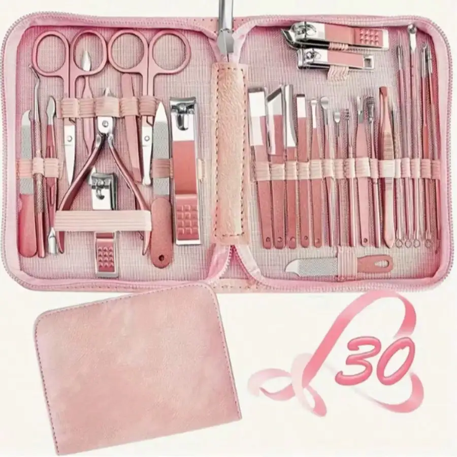 30pcs Modern Stainless Steel Manicure And Pedicure Set - Concave Edge Nail Clippers, Cuticle Pusher, Foot Care Tools, Unscented Grooming Kit With Storage Case For Home And Travel Use
30pcs Modern Stainless Steel Manicure And Pedicure Set - Concave Edge Nail Clippers, Cuticle Pusher, Foot Care Tools, Unscented Grooming Kit With Storage Case For Home And Travel Use