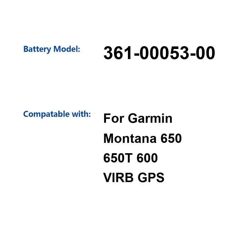 Аккумулятор 2000 мАч 361-00053-00 3610005300 для GARMIN Монтана 650 650T 600 VIRB GPS Bateria
Аккумулятор 2000 мАч 361-00053-00 3610005300 для GARMIN Монтана 650 650T 600 VIRB GPS Bateria