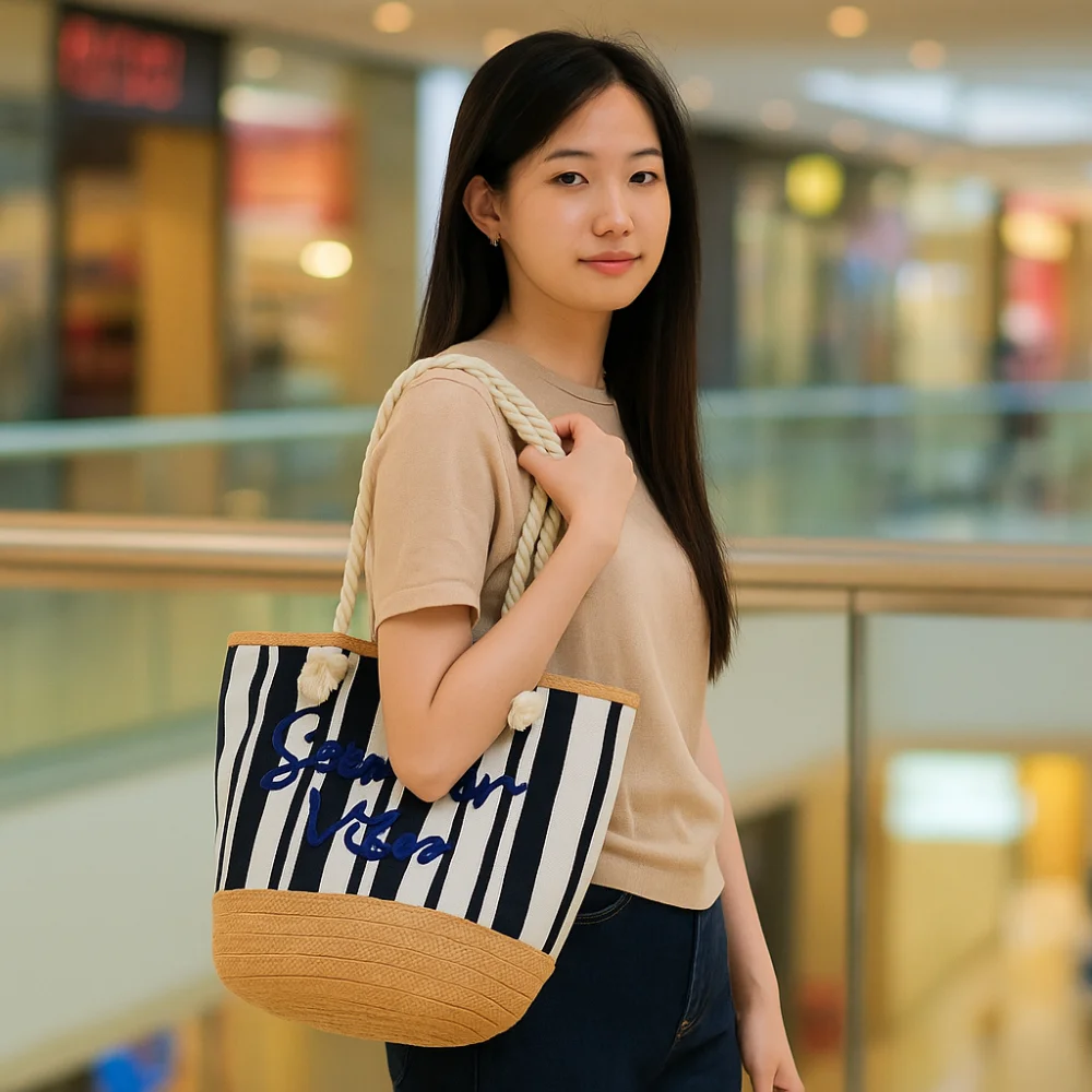 Stripes Straw Woven Handbag Letter Embroidery Large Capacity Beach Weave Tote Bag Fashion Casual Simple Shopping Bag Female
Stripes Straw Woven Handbag Letter Embroidery Large Capacity Beach Weave Tote Bag Fashion Casual Simple Shopping Bag Female