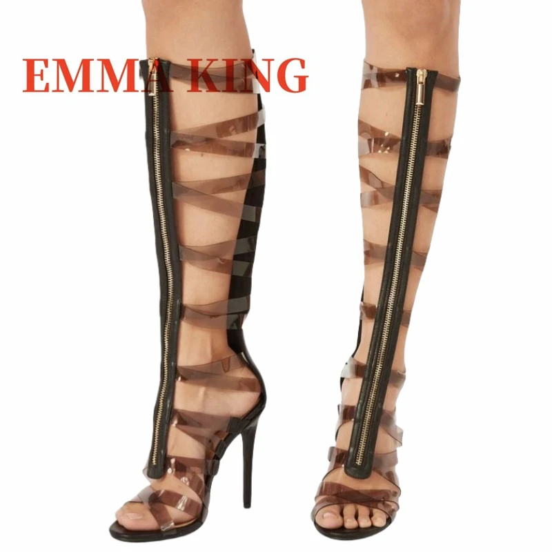 Summer Women Gladiator Sandals Clear PVC Front Zipper Sandal Boots Ladies Thin High Heels Club Party Knee High Boots Women Shoes
Summer Women Gladiator Sandals Clear PVC Front Zipper Sandal Boots Ladies Thin High Heels Club Party Knee High Boots Women Shoes
