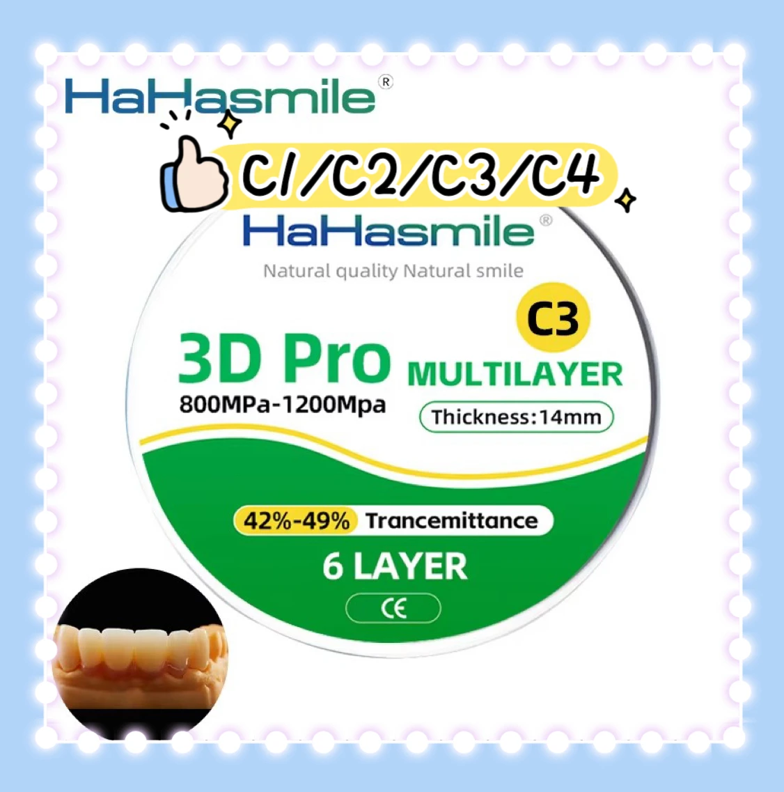 3D PRO Многослойный 98 мм C1/C2/C3/C4 Циркониевый блок продукта Cad Cam Roland Фрезерный станок для стоматологической лаборатории
3D PRO Многослойный 98 мм C1/C2/C3/C4 Циркониевый блок продукта Cad Cam Roland Фрезерный станок для стоматологической лаборатории