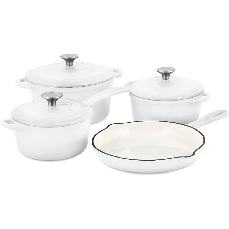 Enameled Cast Iron Cookware Set Blanc White 7Piece Set Nonstick Oversized Handles Oven Safe; 10.25" Skillet 2QT Saucepan 2.25QT
Enameled Cast Iron Cookware Set Blanc White 7Piece Set Nonstick Oversized Handles Oven Safe; 10.25" Skillet 2QT Saucepan 2.25QT