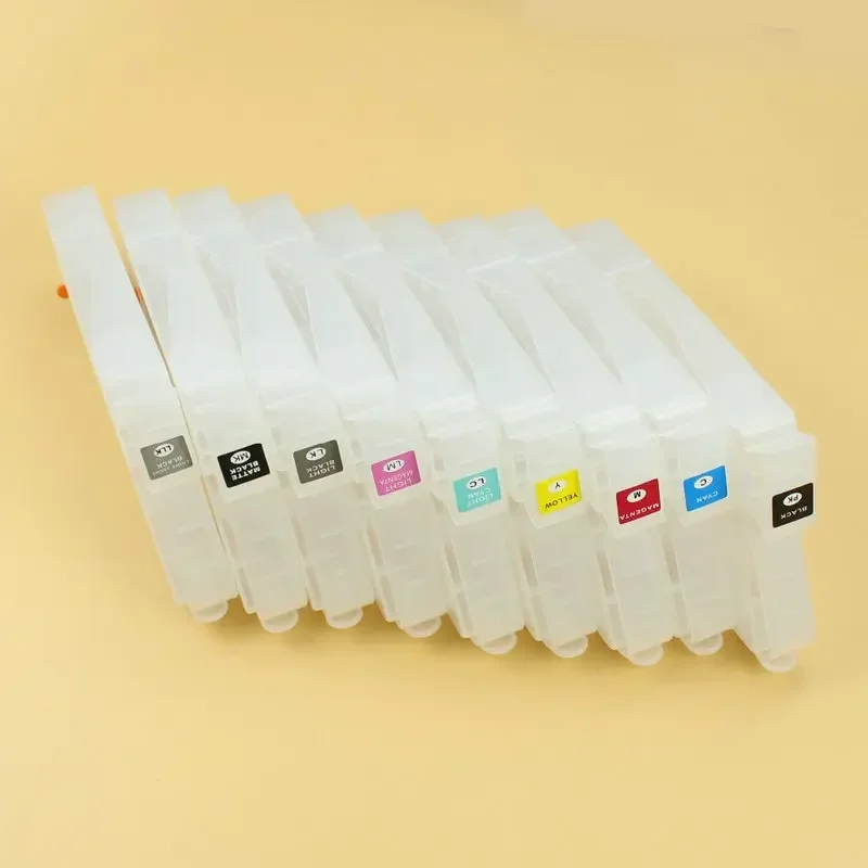 280ML 9 Color T8501-T8509 Empty Refill Ink Cartridge With Permanent Auto Reset Chip for Printer Epson SureColor P800 ARC Ic Chip
280ML 9 Color T8501-T8509 Empty Refill Ink Cartridge With Permanent Auto Reset Chip for Printer Epson SureColor P800 ARC Ic Chip