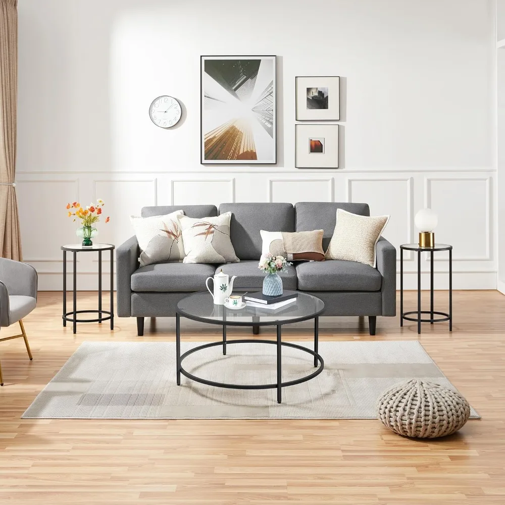 Glass Coffee Table Set of 3Pcs, Round Coffee Table & 2pcs Round End Table w/Reinforced Frame & Tempered Glass Surface for Livin
Glass Coffee Table Set of 3Pcs, Round Coffee Table & 2pcs Round End Table w/Reinforced Frame & Tempered Glass Surface for Livin
