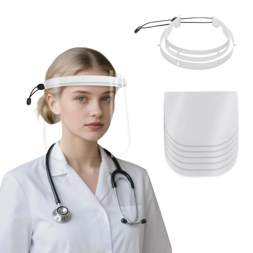 Full Protection Face Shield, 10 Count, White, Anti-Fog Transparent Visor with Adjustable Headband, Flip-Up Design, Fits Over Glasses, Dental Cosmeticians Medical Use
Full Protection Face Shield, 10 Count, White, Anti-Fog Transparent Visor with Adjustable Headband, Flip-Up Design, Fits Over Glasses, Dental Cosmeticians Medical Use