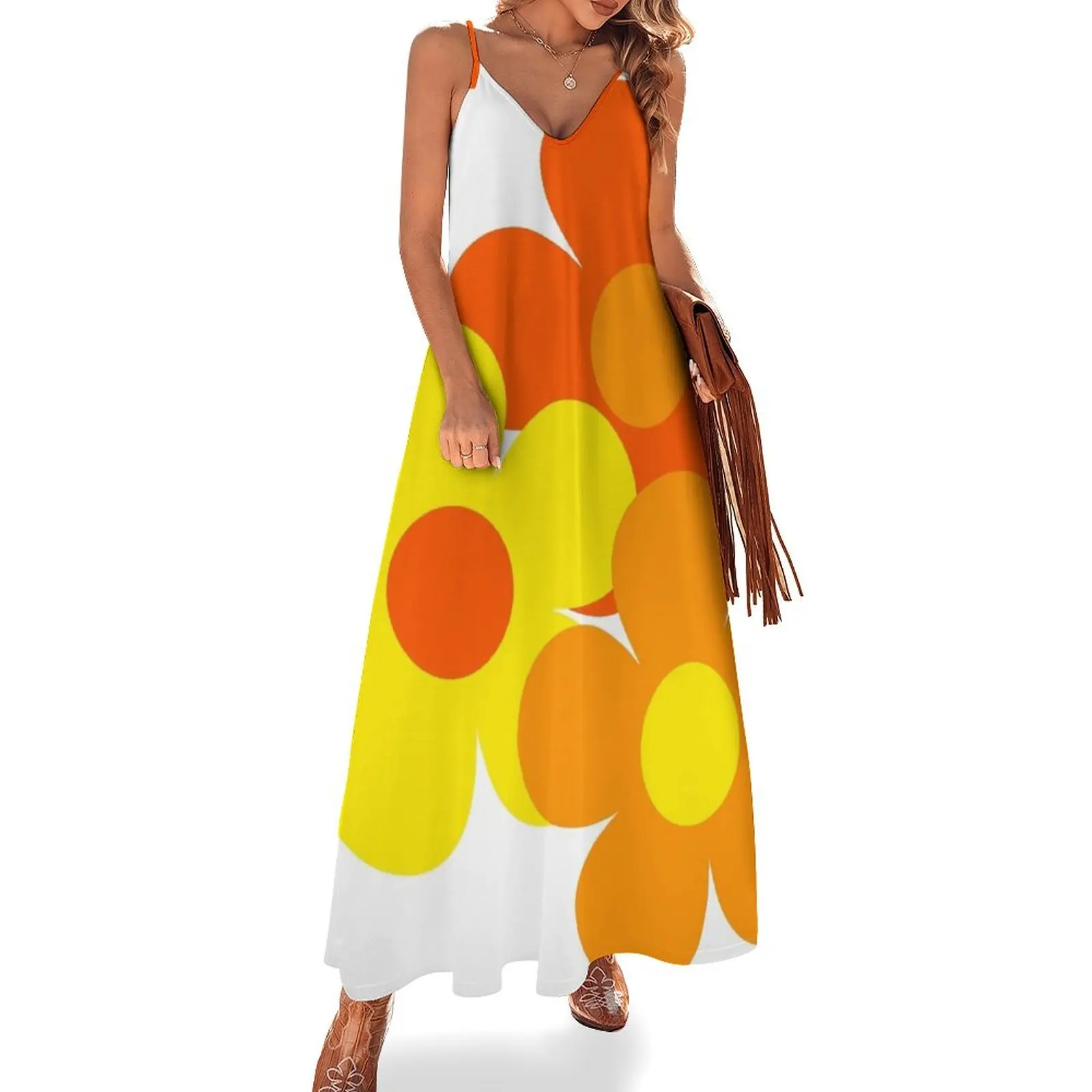 60's 70's Flower Power Pop Flowers in Bright Orange and Yellow Sleeveless Dress Women long dress Women's skirt Dress
60's 70's Flower Power Pop Flowers in Bright Orange and Yellow Sleeveless Dress Women long dress Women's skirt Dress