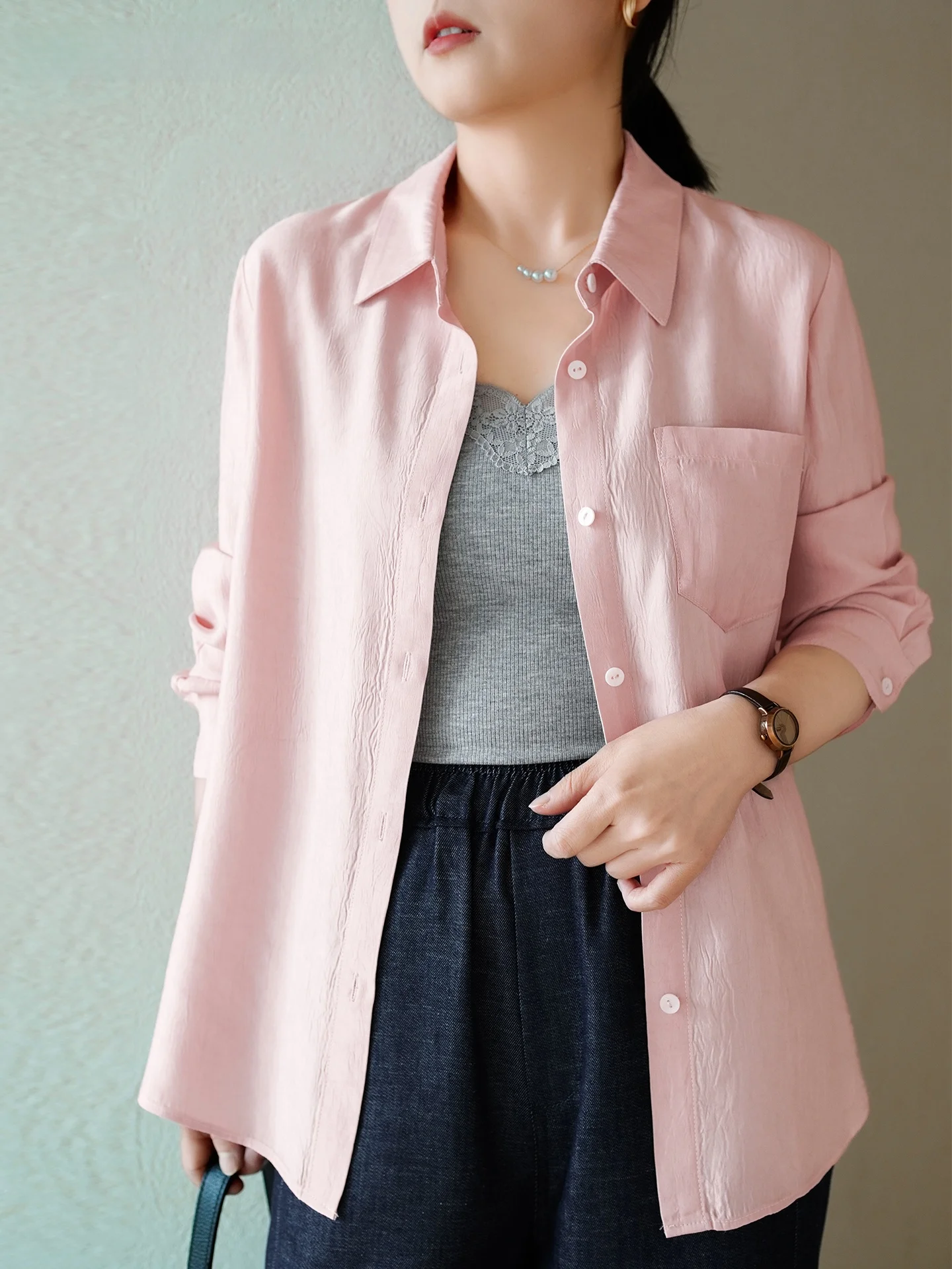 FUHAO Small Size Acetate Pink Long Sleeve Shirt Airy Commute Simple Casual Style Women's Premium Quality Shirt Breathable
FUHAO Small Size Acetate Pink Long Sleeve Shirt Airy Commute Simple Casual Style Women's Premium Quality Shirt Breathable