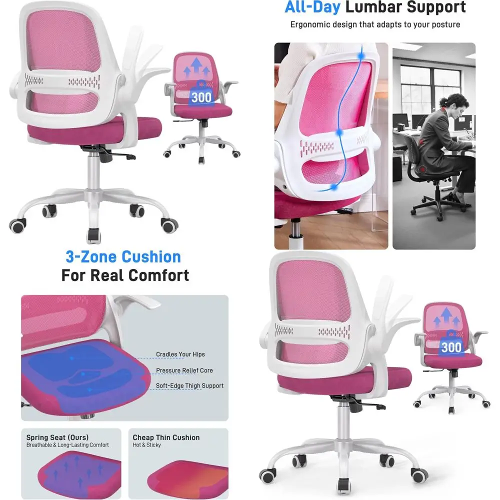 Breathable Mesh Ergonomic Chair with Flip-Up Arms, Swivel Desk Chair for Home Office, Supports Up to 300 lbs (White/Pink)
Breathable Mesh Ergonomic Chair with Flip-Up Arms, Swivel Desk Chair for Home Office, Supports Up to 300 lbs (White/Pink)