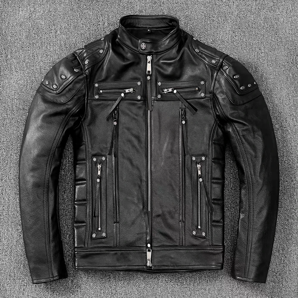 Men's Genuine Leather Motorcycle Jacket Natural Top Layer Calfskin Biker Jacket Autumn Stand Collar Short Genuine Leather Jacket
Men's Genuine Leather Motorcycle Jacket Natural Top Layer Calfskin Biker Jacket Autumn Stand Collar Short Genuine Leather Jacket