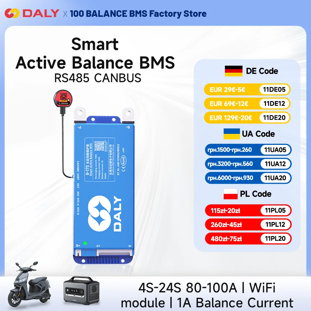 DALY 100 Smart WIFI BMS 4S 12V 8S 24V 16S 48V 80A 100A 1A Активный балансир Встроенный Bluetooth RS485 CANBUS для Lifepo4 Li-ion LTO
DALY 100 Smart WIFI BMS 4S 12V 8S 24V 16S 48V 80A 100A 1A Активный балансир Встроенный Bluetooth RS485 CANBUS для Lifepo4 Li-ion LTO