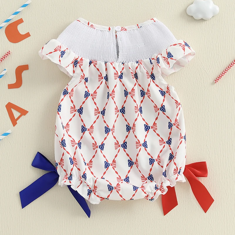Independence Day Infant with Patriotic Embroidery Bow Detail and Ruffled Sleeves for Baby Girls - Fourth of July Outfit
Independence Day Infant with Patriotic Embroidery Bow Detail and Ruffled Sleeves for Baby Girls - Fourth of July Outfit