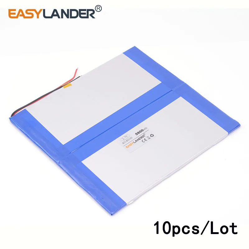 10pcs/Lot 3.7V 5800mAh 40140100 lithium Li ion polymer rechargeable battery For GPS PSP DVD Power bank PAD DIY E-Book Tablet PC
10pcs/Lot 3.7V 5800mAh 40140100 lithium Li ion polymer rechargeable battery For GPS PSP DVD Power bank PAD DIY E-Book Tablet PC