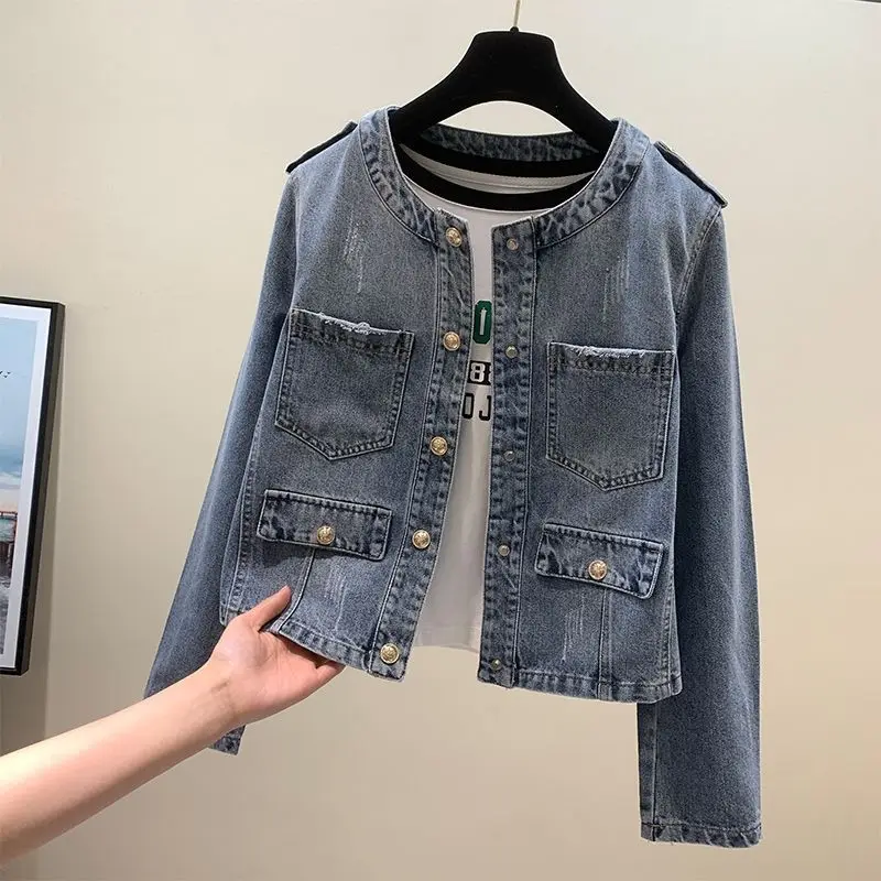 Short Denim Jacket Women Spring Autumn 2023 New Elegant O-Neck Single Breasted Top Long Sleeve Retro Blue All-Matched Outwear
Short Denim Jacket Women Spring Autumn 2023 New Elegant O-Neck Single Breasted Top Long Sleeve Retro Blue All-Matched Outwear