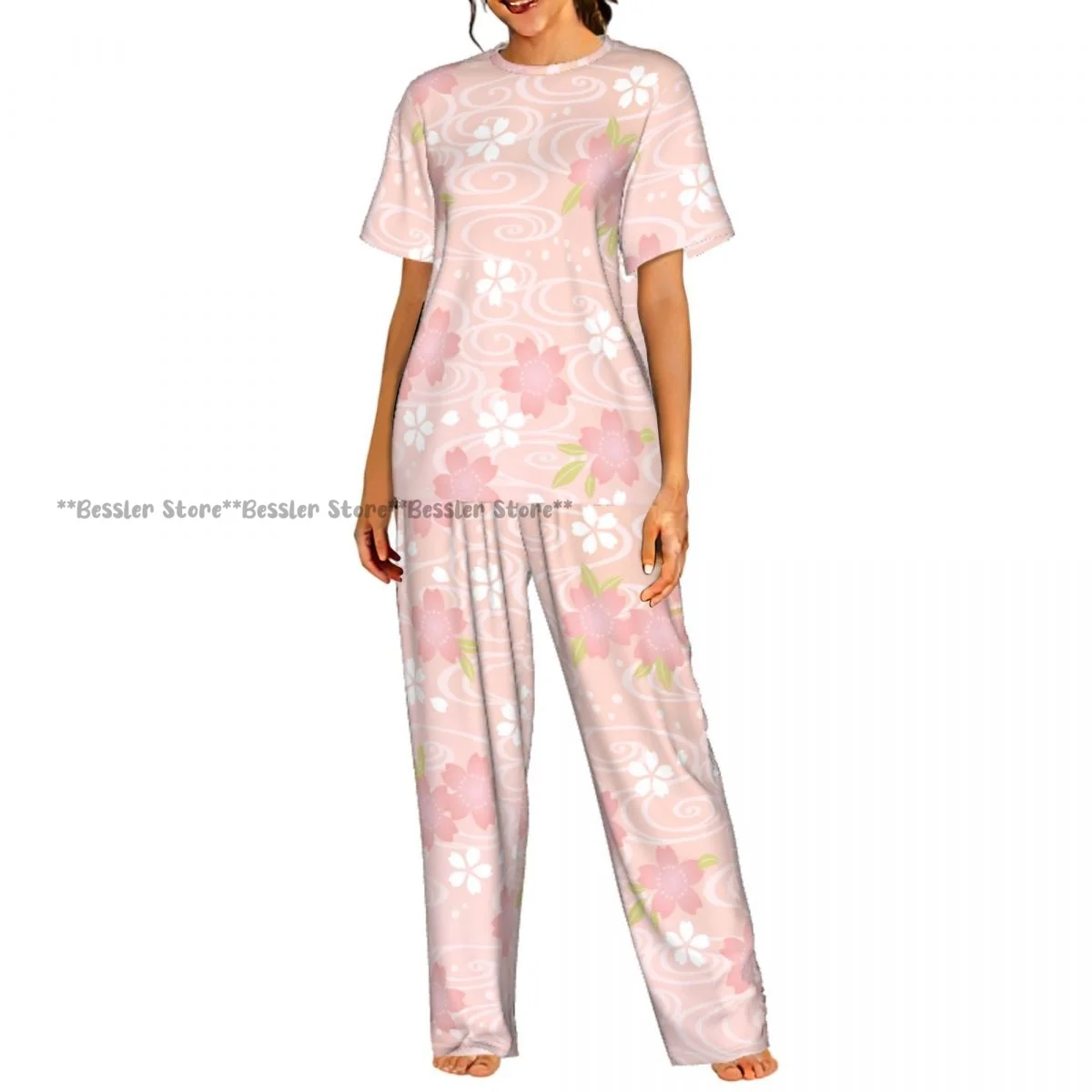 Women's Spring Cherry Blossom short sleeve trousers casual pajamas set
Women's Spring Cherry Blossom short sleeve trousers casual pajamas set