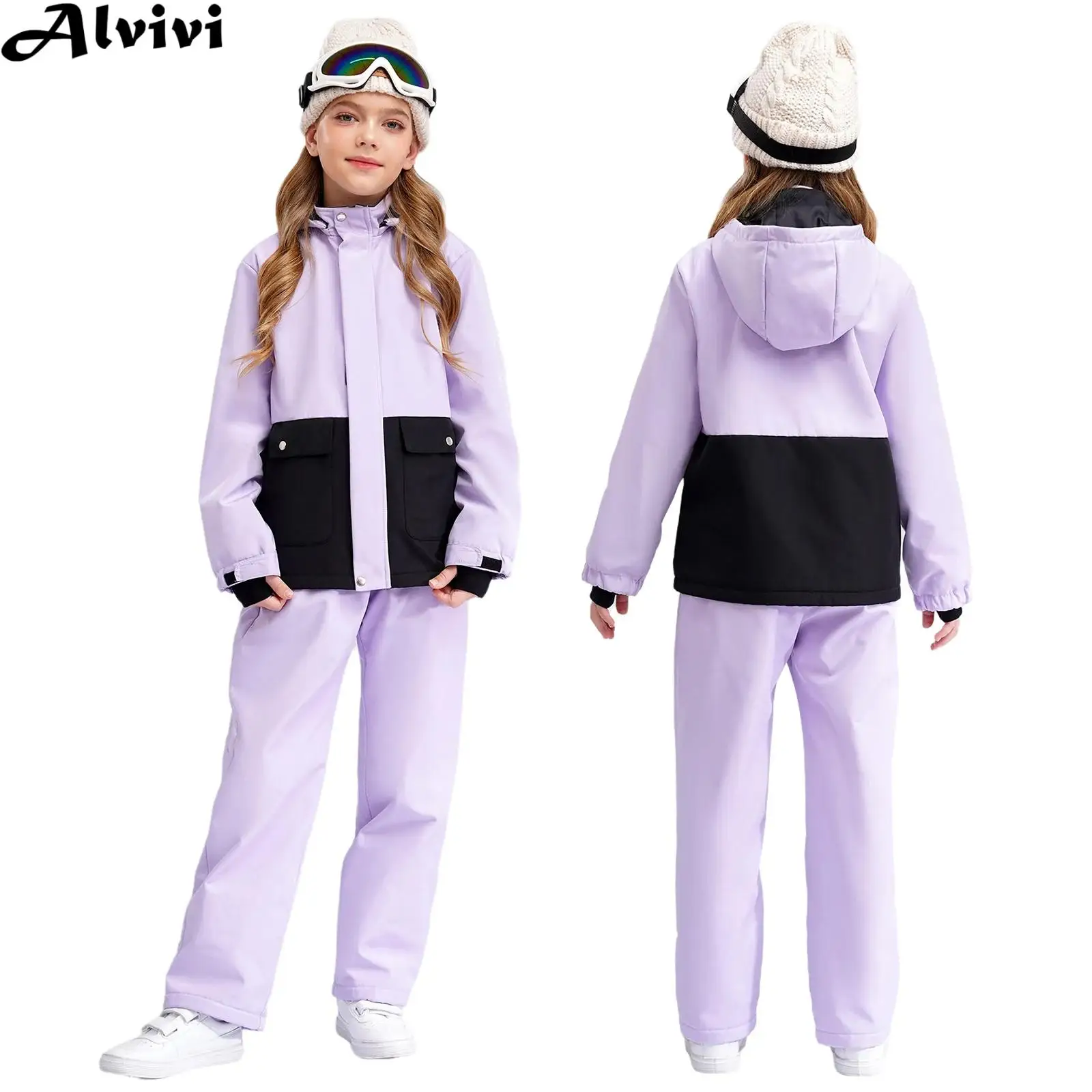 Детская одежда для катания на лыжах и сноуборде для девочек, ветрозащитная теплая куртка на молнии с длинными рукавами и штаны с капюшоном для катания на коньках, зимних видов спорта 
Детская одежда для катания на лыжах и сноуборде для девочек, ветрозащитная теплая куртка на молнии с длинными рукавами и штаны с капюшоном для катания на коньках, зимних видов спорта