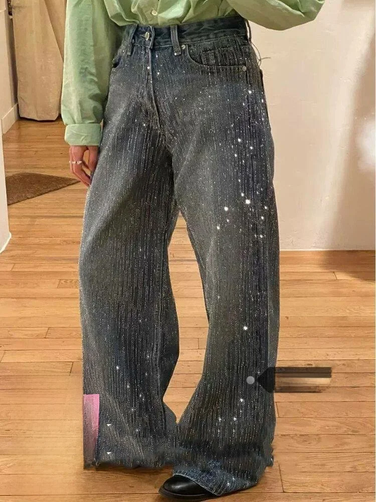 High Waist Bell Bottom Retro Denim Jeans Women's Summer New Straight Leg Thin Floor Length Pants Water Wash Diamond Embedded
High Waist Bell Bottom Retro Denim Jeans Women's Summer New Straight Leg Thin Floor Length Pants Water Wash Diamond Embedded